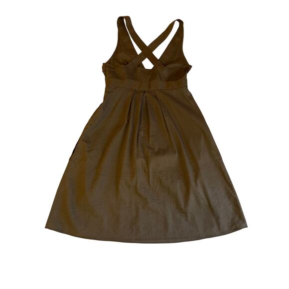 theory Olive Green/ Brown Linen Blend V Neck Cross Back Mini Sundress Size 2 Y2K - Picture 2 of 14